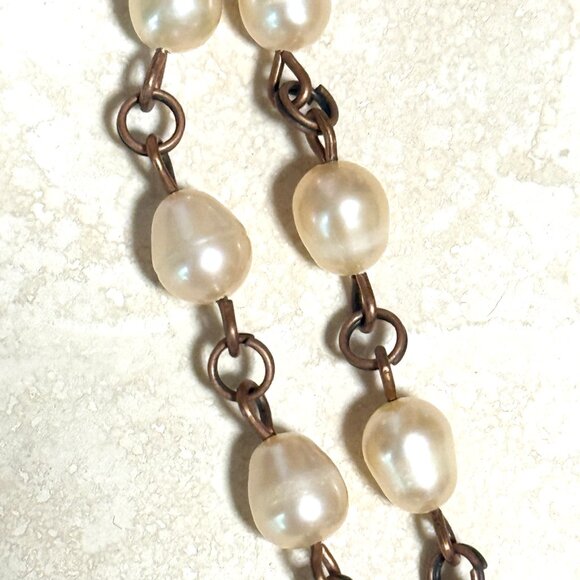 Pale Pink Freshwater Pearl Short Necklace with Cute Coral Pendant, Copper Links - Picture 12 of 16